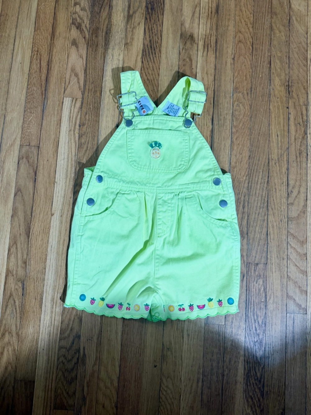 Vintage Circo 18M Neon Yellow Fruit Trim Girls' Overall Shorts